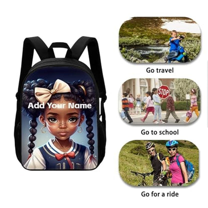 Custom Name Backpack for Kids 8-12/5-7 Afro Black Bookbag for Girls Elementary/Kindergarten School Bag Personalized Book Bag Children Back to School - color: African Black Girl-18