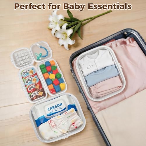 5 Pack Diaper Bag Organizer Pouches, Clear Hard Shell Zipper Cases for Baby Travel Essentials, Waterproof Storage Box for Pacifier Snacks Toys Wipes Clothes, Makeup Bag, Lego Toy Storage, Toiletry Bag - size: 1M+2S+2XS