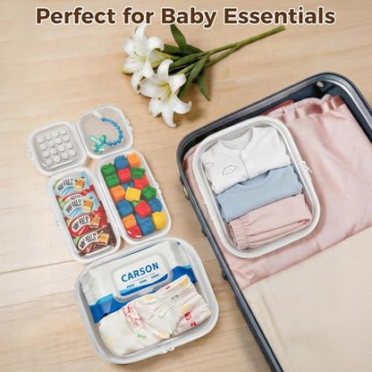 5 Pack Diaper Bag Organizer Pouches, Clear Hard Shell Zipper Cases for Baby Travel Essentials, Waterproof Storage Box for Pacifier Snacks Toys Wipes Clothes, Makeup Bag, Lego Toy Storage, Toiletry Bag - size: 1M+2S+2XS
