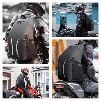 Motorcycle Helmet Backpack，15.6-inch Laptop Compartment, High Reflective Strips, Ideal for Riders’ Commuting & Fitness.