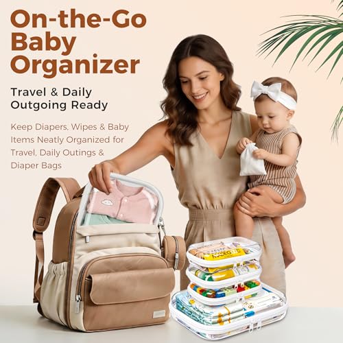 4 Pack Diaper Bag Organizer Pouches, Clear Hard Shell Zipper Cases for Baby Essentials, Toiletry Bag for Travel, Makeup Bag, Toy Storage Bins, Waterproof Storage Box for Pacifier Snacks Wipes Clothes - size: 1M+3S