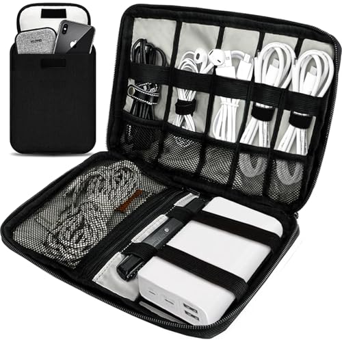 Travel Cable Organizer Pouch Electronic Accessories,Travel Essentials,Cord Organizer Storage Bag For Cord, Charger, Phone, Earphone,SD Card,Black