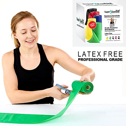 Resistance Band for Working Out | Super Exercise Bands 8,16,24 Yard Bulk Rolls |10 Strengths in Light Medium and Heavy Resistance Bands | Latex Free Workout Bands Including App and e-Book - size: 24 Yards, style: Intermediate Level 1