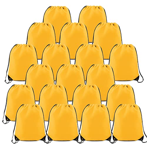 BeeGreen 20 Pieces Yellow Cinch Sack Bags Bulk Gymsack for Christmas Sports Polyester Drawstring Backpacks for Heat Vinyl and Tie Dye Pull sinch Sackpack for Women and Men - color: Yellow-s