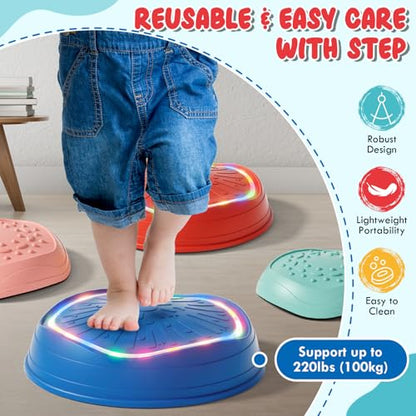 Lehoo Castle Stepping Stones for Kids, Non-Slip Toddler Stepping Stones, Indoor & Outdoor Sensory Toys for Toddlers 1-3, Balance Board Obstacle Course for Kids 3-5 - style: Light