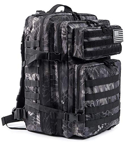 QT&QY 45L Military Tactical Backpacks Molle Army Assault Pack 3 Day Bug Out Bag Hiking Treeking Rucksack… - color: 2.2 Pythons Grain Black