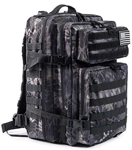 QT&QY 45L Military Tactical Backpacks Molle Army Assault Pack 3 Day Bug Out Bag Hiking Treeking Rucksack… - color: 2.2 Pythons Grain Black
