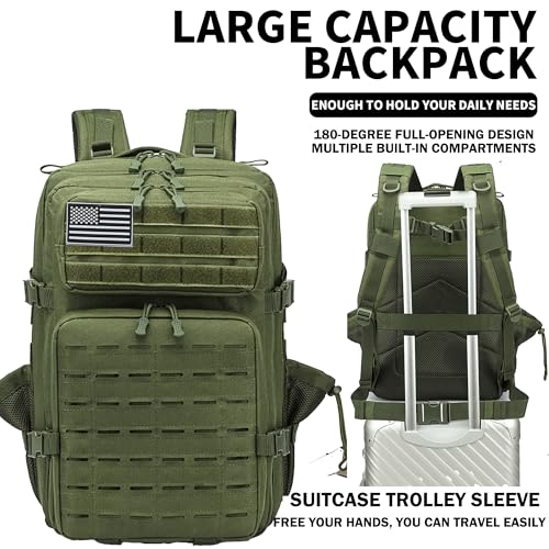 Military Tactical Backpack 45L/25L 3 Day Assault Pack Molle Daypack Hiking Backpack for Men and Women - color: Armygreen-2, size: 45L