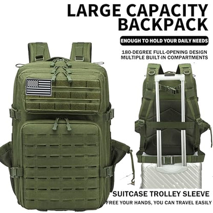 Military Tactical Backpack 45L/25L 3 Day Assault Pack Molle Daypack Hiking Backpack for Men and Women - color: Armygreen-2, size: 45L