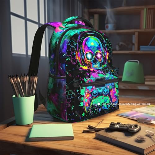 Backpack For Kids Gaming School Backpack For Boys Graffiti Video Game Bookbag For Kids Children Teens Elementary Middle School Ages 6-18 Back Pack - color: Game Skull