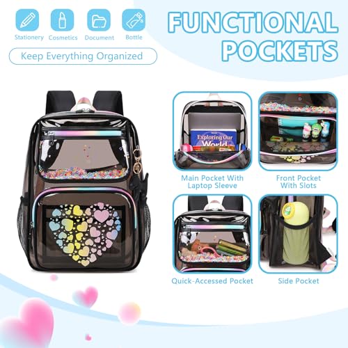 MOONBABY Clear Backpack for School Girls, Heavy Duty TPU Transparent Backpack Stadium Events Approved, Clear Bookbag - color: Semi Black