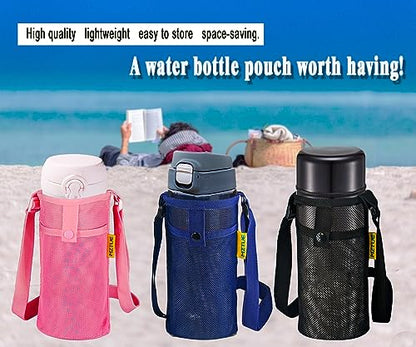 Water Bottle Holder with Strap, Premium Water Bottle Carrier with Strap Easy Clean, Light Water Bottle Carrier Bag, Water Bottle Holder with Pocket for Hiking, Walking, Travel - color: pink & black&blue