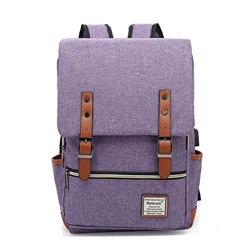 UGRACE Vintage Laptop Backpack with USB Charging Port, Elegant Water Resistant Travelling Backpack Casual Daypacks College Shoulder Bag for Men Women, Fits up to 15.6Inch Laptop in Purple - color: Violet