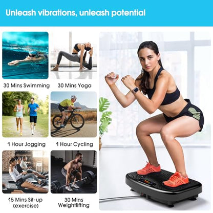 SoftGym Waver Vibration Plate Exercise Machine for Lymphatic Drainage Weight Loss,120 Speed Levels Vibrating Platform with Resistance Bands,Full-Body Workout Equipment for Muscle Activation - style: Slim- Black