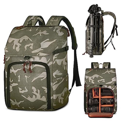 BOLOSTA Camera Backpack Bag Professional DSLR SLR Camouflage Camera Backpack for Photographers Waterproof Large Capacity Camera Case with Fit 15.6" Laptop Compartment & Tripod Holder