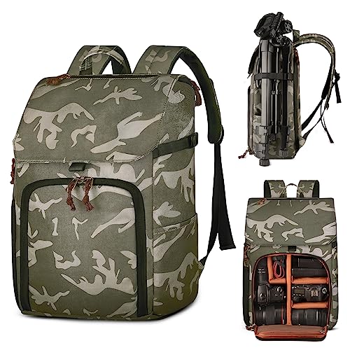 BOLOSTA Camera Backpack Bag Professional DSLR SLR Camouflage Camera Backpack for Photographers Waterproof Large Capacity Camera Case with Fit 15.6" Laptop Compartment & Tripod Holder
