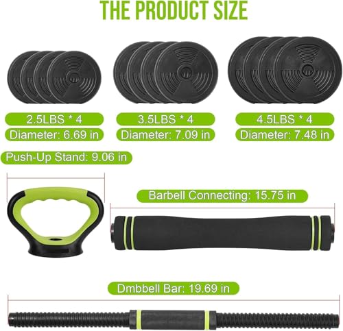 44Lbs Adjustable 4-In-1 Dumbbell Set, Sand Filled PE Dumbbells with Kettlebell Combo Multi-Function Strength Training Weights Home Gym Equipment for Bench Press Squats and Push-Up Handles