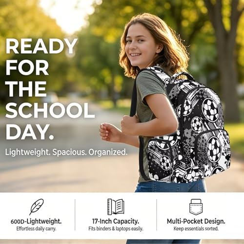 Football 17-Inch Travel Backpack Lightweight Multi-Pocket Laptop Bookbag for College Students Office Workers and Outdoor Enthusiasts - color: Football3