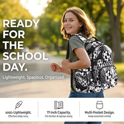 Football 17-Inch Travel Backpack Lightweight Multi-Pocket Laptop Bookbag for College Students Office Workers and Outdoor Enthusiasts - color: Football3