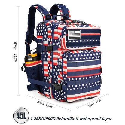 Lovelinks21 45L Tactical Assault Backpack 3 day assault pack with Molle Waterproof backpack Rucksack for Tactical Backpacks (Striped Flag) - color: Striped Flag
