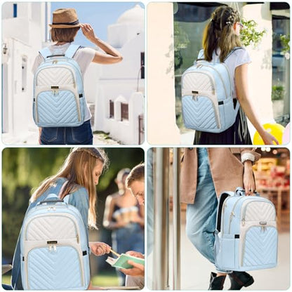 Big Student Backpack College Women Middle High School Teen Girls Bookbag | Cute Daypack,Water Resistant - color: Beige & Lightblue, size: 15.6 Inch