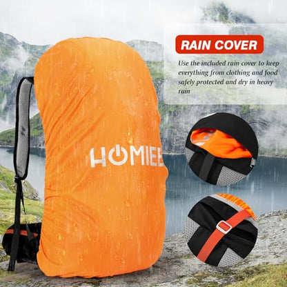 HOMIEE 50L Hiking Backpack Travel Bag Waterproof Camping Rucksack with Rain Cover Lightweight Backpacking Backpack - color: Orange