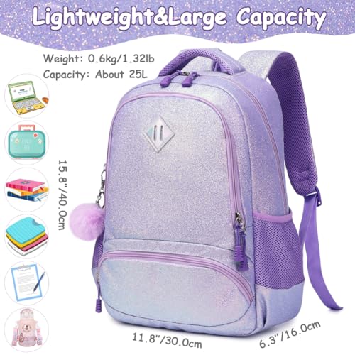 Meisohua School Backpack for Girls Shiny Glitter Sparkly Bookbag for Kids Elementary Middle School Bags for Girl Blingbling Purple - color: Glitter Purple