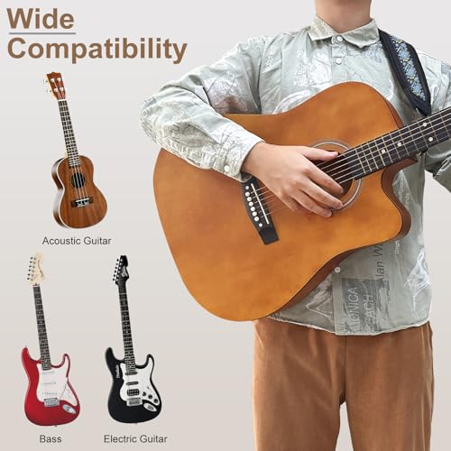 Guitar Strap and Bass Strap, Embroidery Guitar Strap, Adjustable Strap Length, Equipped with 3D Sponge Filled Foam Pad, Comes with 4 Picks + 2 Strap Locks, Best Gift for Guitar Players, Blue Flower - color: Blue Flower