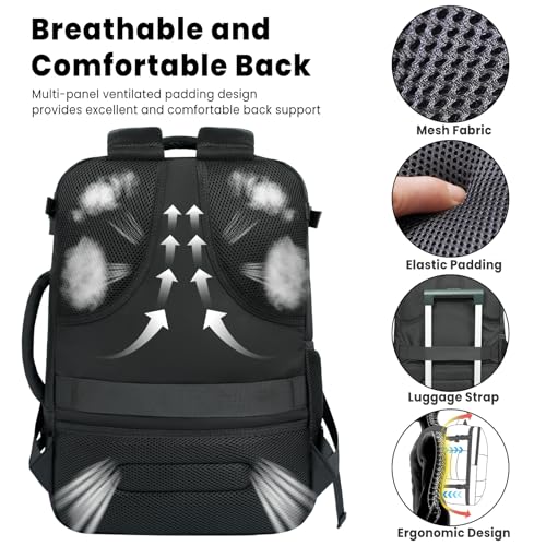 BAGAIL Travel Laptop Backpack, Carry on with USB Port, Luggage Bag for Holiday-Black - color: Black