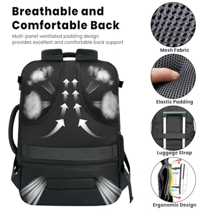 BAGAIL Travel Laptop Backpack, Carry on with USB Port, Luggage Bag for Holiday-Black - color: Black