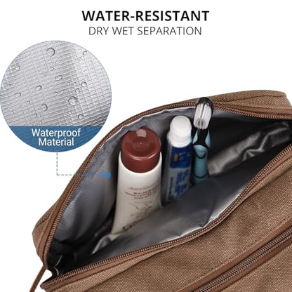 WITZMAN Canvas Toiletry Bag for Men Travel Toiletries Dopp Kit Multi-pocket - color: Brown