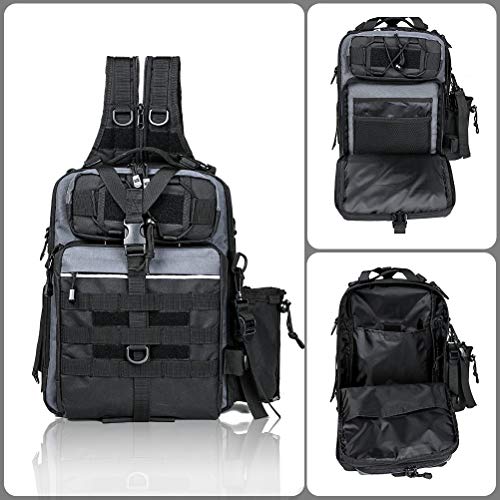 BLISSWILL Outdoor Tackle Bag - Large Water-Resistant Fishing Backpack - color: G：black and Grey, style: Large(16*12*6 Inch)