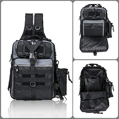 BLISSWILL Outdoor Tackle Bag - Large Water-Resistant Fishing Backpack - color: G：black and Grey, style: Large(16*12*6 Inch)