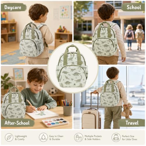 Bluboon Toddler Backpack for Girls Boys 2-4 Cute 12" Preschool Kindergarten Backpacks Kids Daycare Bags School Travel (Green Dino Beige, Age 2-4 (12" H not Fit A4 Folder)) - color: Green Dino Beige, size: Age 2-4 (12" H not Fit A4 Folder)