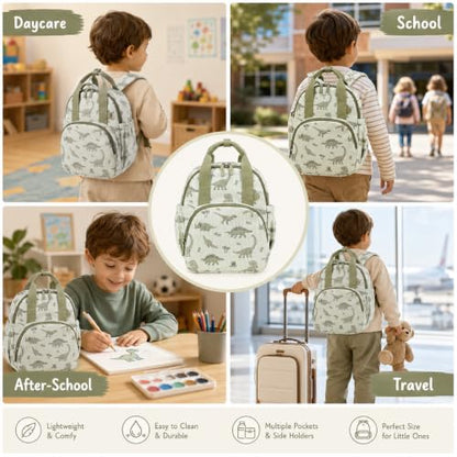 Bluboon Toddler Backpack for Girls Boys 2-4 Cute 12" Preschool Kindergarten Backpacks Kids Daycare Bags School Travel (Green Dino Beige, Age 2-4 (12" H not Fit A4 Folder)) - color: Green Dino Beige, size: Age 2-4 (12" H not Fit A4 Folder)