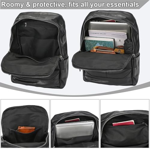 Genuine Leather Backpack for Men & Women - 15.6 Inch Laptop Backpack, Durable Business Commute Bag with Multi-Pockets for Travel & Office - color: Y80&15y Black
