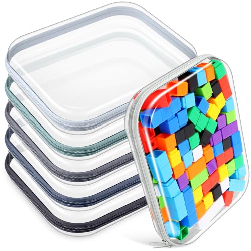 Sanwuta 6 Pcs Clear Hard Zipper Case Plastic Zipper Pouches Transparent Makeup Bag Pencil Case Pouches Toiletry Diaper Bag for Travel Toy Storage Organizer Bins(Blue-green,9.84 x 7.87 x 2 Inch) - color: Blue-green, size: 9.84 x 7.87 x 2 Inch