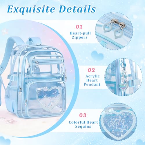 Clear Backpack for School Girls, Cute Heavy Duty PVC Transparent Bookbag, See-Through Bag for Stadium Event Blue - color: Blue