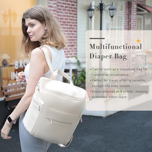 miss fong Neoprene Diaper Bag - Baby Diaper Bag,Large Capacity Neoprene Backpack with Changing Pad Travel Diaper Backpack Tote Backpack with 16 Pockets for Mom & Dad-Beige - color: Neoprene Beige