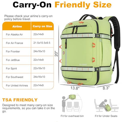 40L Travel Backpack,TSA Approved Carry On Backpack,Business Work Bag with Wet/Dry Compartment, Fits 17.3" Laptop, Duffel Bag for Men Women(LightGreen) - color: Lightgreen
