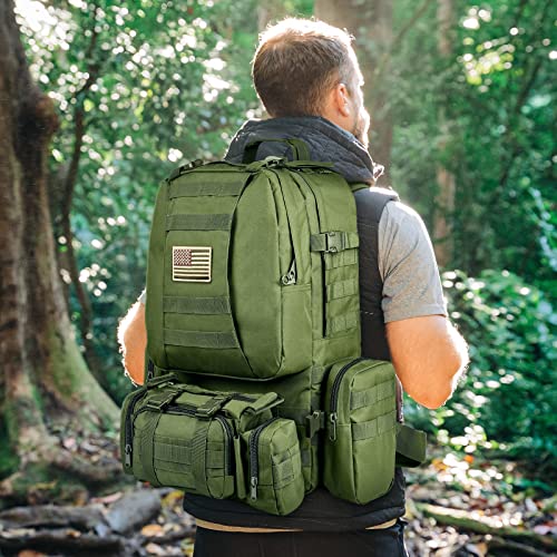 CVLIFE Tactical Backpack Military Army Rucksack 60L Large Assault Pack Detachable Molle Bag, Army Green - color: 06-army Green With Patch