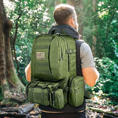 CVLIFE Tactical Backpack Military Army Rucksack 60L Large Assault Pack Detachable Molle Bag, Army Green - color: 06-army Green With Patch