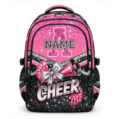 Custom Cheer Backpack with Initial, Glitter Cheerleading Backpack for Girls Cheerleader Gifts 17 Inch Bookbag for Elementary Middle School Travel - color: Pink