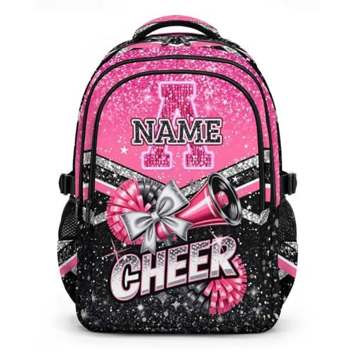 Custom Cheer Backpack with Initial, Glitter Cheerleading Backpack for Girls Cheerleader Gifts 17 Inch Bookbag for Elementary Middle School Travel - color: Pink