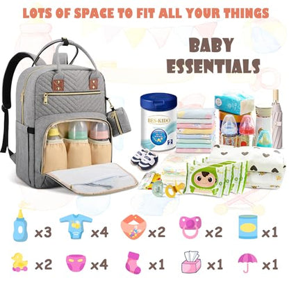 Tenot Baby Diaper Bag Backpack, Travel Diaper Bags for Baby Girl Boy Large Capacity Baby Bag Backpack for Women Grey - color: Grey