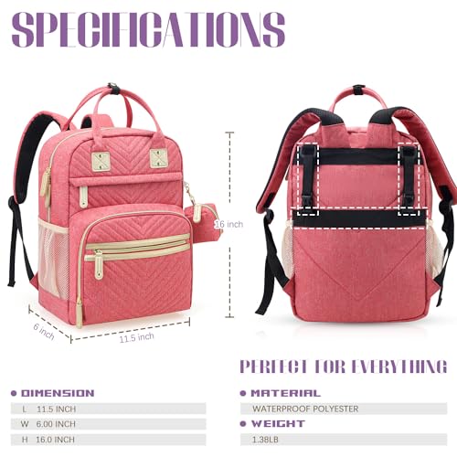 Tuwubi Diaper Bag Backpack, Baby Essentials Travel Tote Bag, Multi function Waterproof Backpacks, Travel Essentials with Stroller Straps & Pacifier Case - Pink - color: Pink, size: Medium