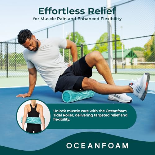 Oceanfoam Tidal Roller - Jade & Seafoam Marbled - Muscle Massage Foam Roller for Back Pain & Stretching - Firm and Ergonomic Wide Wave Textured - Yoga, Athletics, & Wellness - Full Size, 20" x 5" - color: Jade & Seafoam Marbled