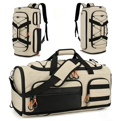 Searock 45L Gym Bag for Men, 3-In-1 Duffle Bag Backpack for Travel, Sports Duffel Bags for Gym Workout, Weekender Overnight Bag with Shoe Compartment, Wet Pocket, Khaki - color: Khaki