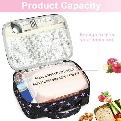LEDAOU Lunch Box Kids Insulated Lunch Bag Girls Boys Toddler Reusable Lunchbox for School Picnic Hiking (Purple Bow) - color: Purple Bow