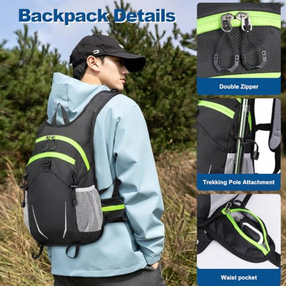 10L Small Hiking Backpack for Men Women, Lightweight Hiking Daypack - color: Dark Black